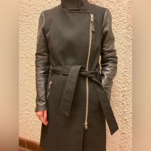 Mackage black wool / leather coat - Picture 9 of 12